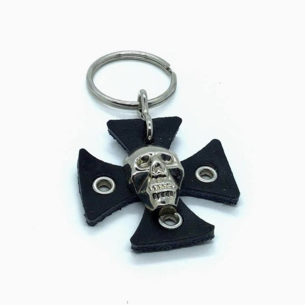 Skull Black Leather Keychain Key Chain